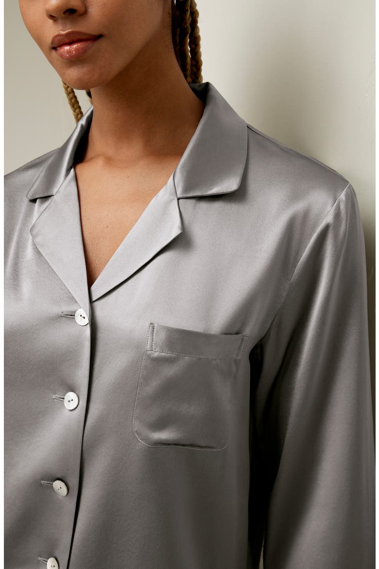 Women's Full Length Silk Pajamas Set, Alternate, color, Dark Gray