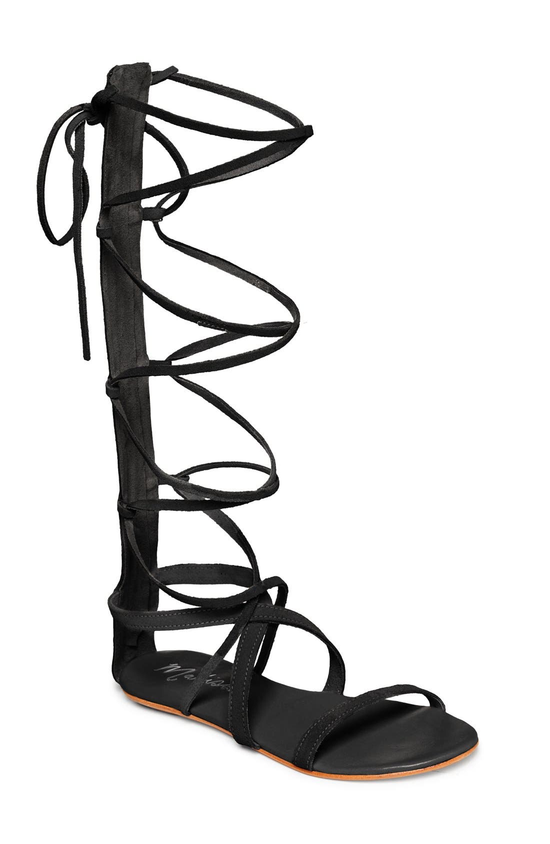 'Atlas' Tall Gladiator Sandal, Main, color, BLACK SUEDE