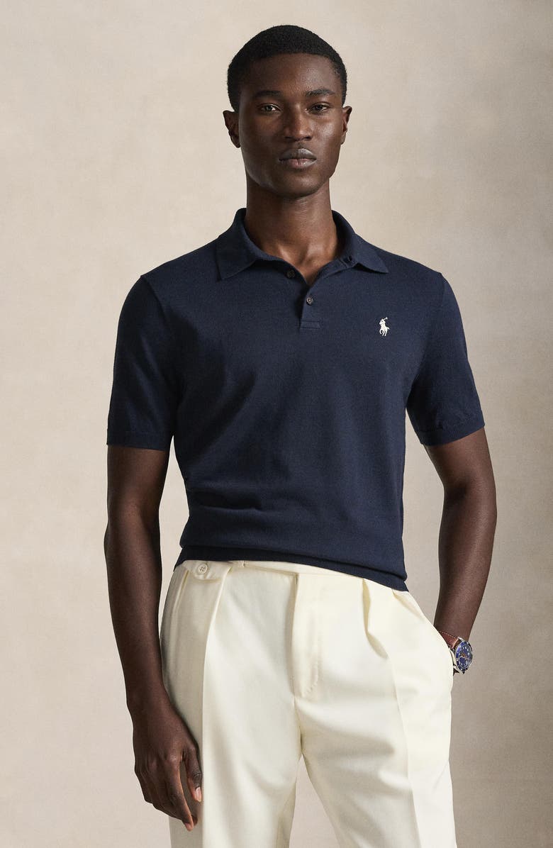 Polo Ralph Lauren Short Sleeve Cotton Polo Sweater, Alternate, color, Hunter Navy