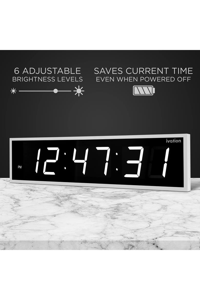 Large Digital Clock, 24 Led Wall Clock with Stopwatch, Alarms, Timer, Temp & Remote, Alternate, color, White
