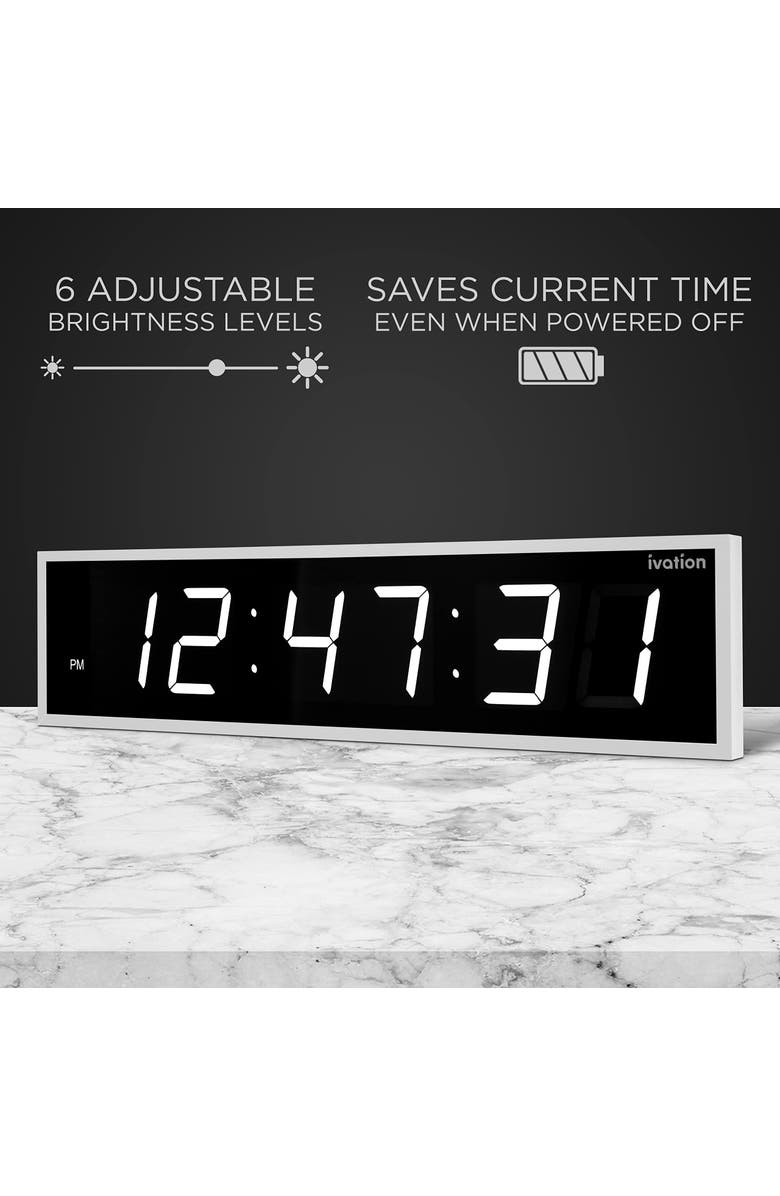 Ivation Large Digital Clock, 24 Led Wall Clock with Stopwatch, Alarms, Timer, Temp & Remote, Alternate, color, White