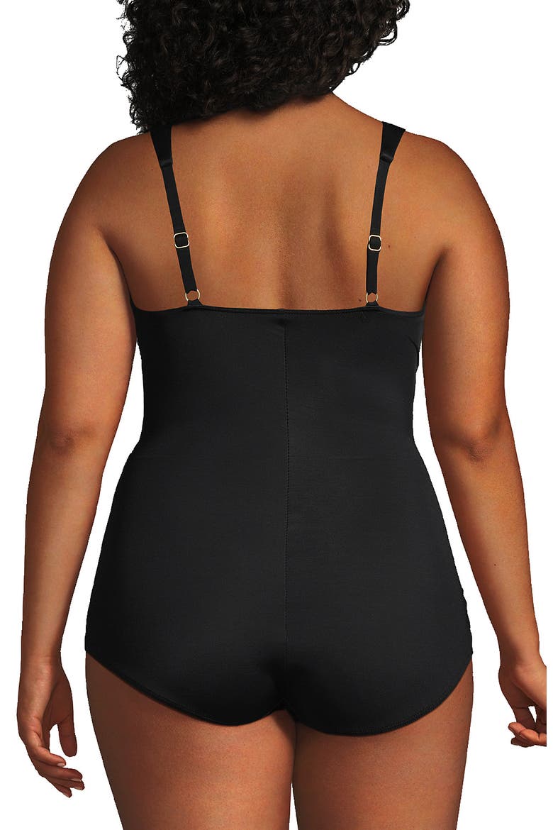 Plus Size DD-Cup Slender V-Neck Tummy Control Chlorine Resistant Skirted One Piece Swimsuit, Alternate, color, Black