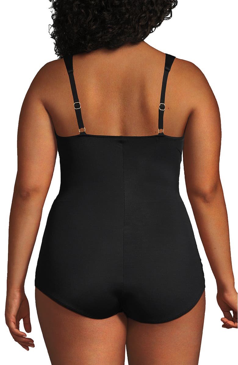 Lands' End Plus Size SlenderSuit V-Neck Skirted Low Leg One Piece, Alternate, color, Black