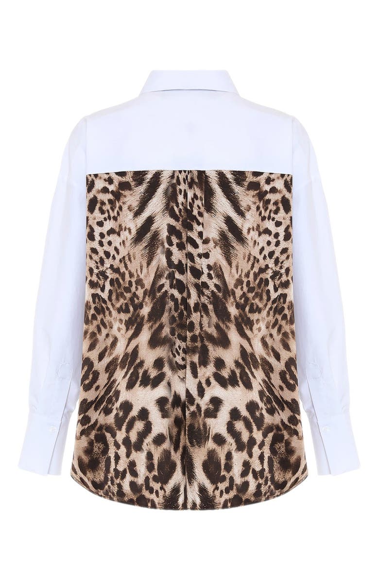 THEO The Label Echo Print Back Banker Shirt, Alternate, color, White/Leopard