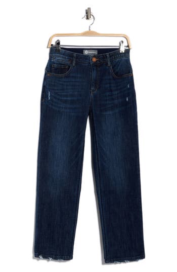 Democracy Distressed Straight Leg Jeans In Blue