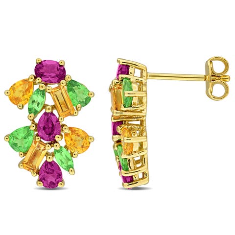 Gemstone Floral Cluster Drop Earrings