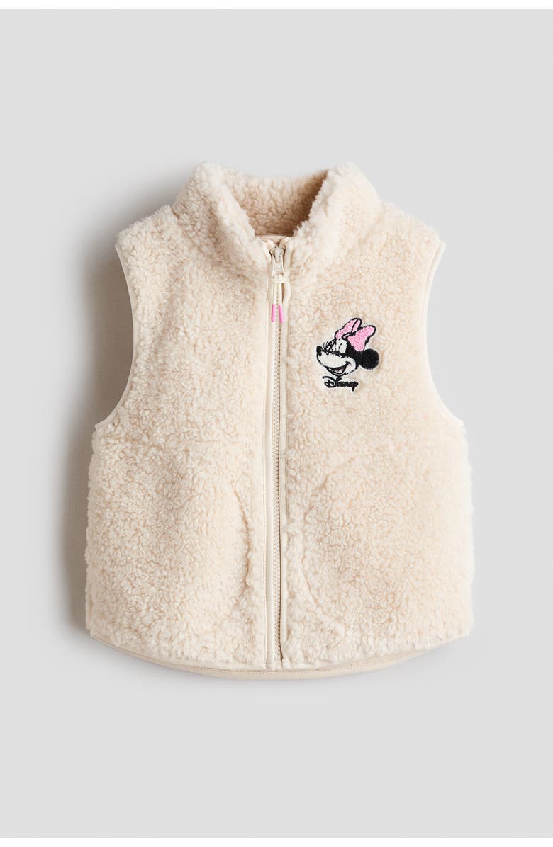 H&M Motif-detail Teddy Gilet, Main, color, Light Beige/Minnie Mouse