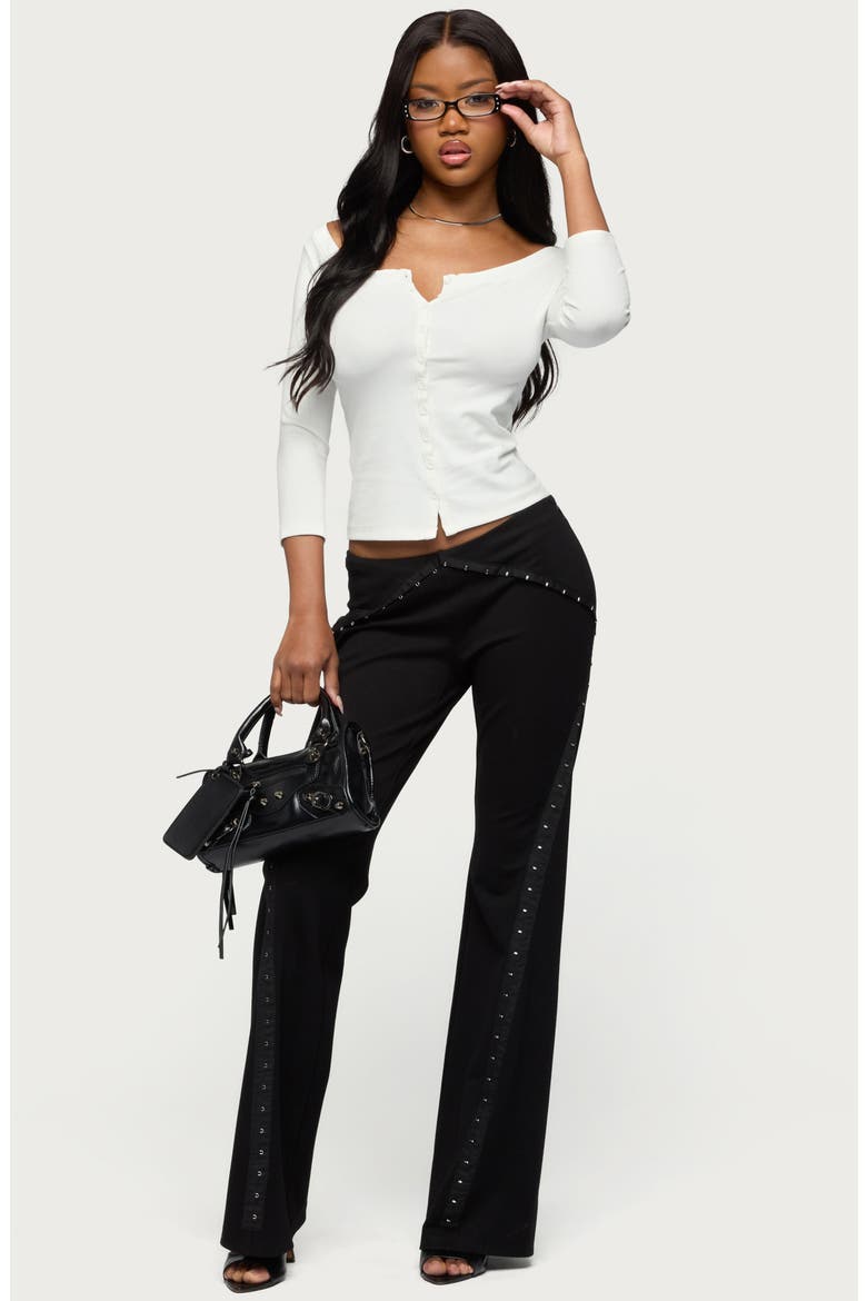 Iklara Button Front Knit Top, Alternate, color, WHITE