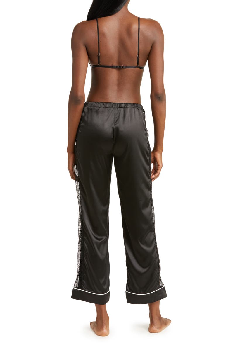 Lace Trim Satin Bralette & Pants, Alternate, color, BLACK