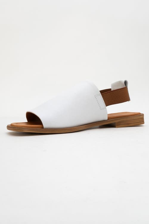 Forever & Always Shoes Fuela Leather Elastic Flat Sandals In White