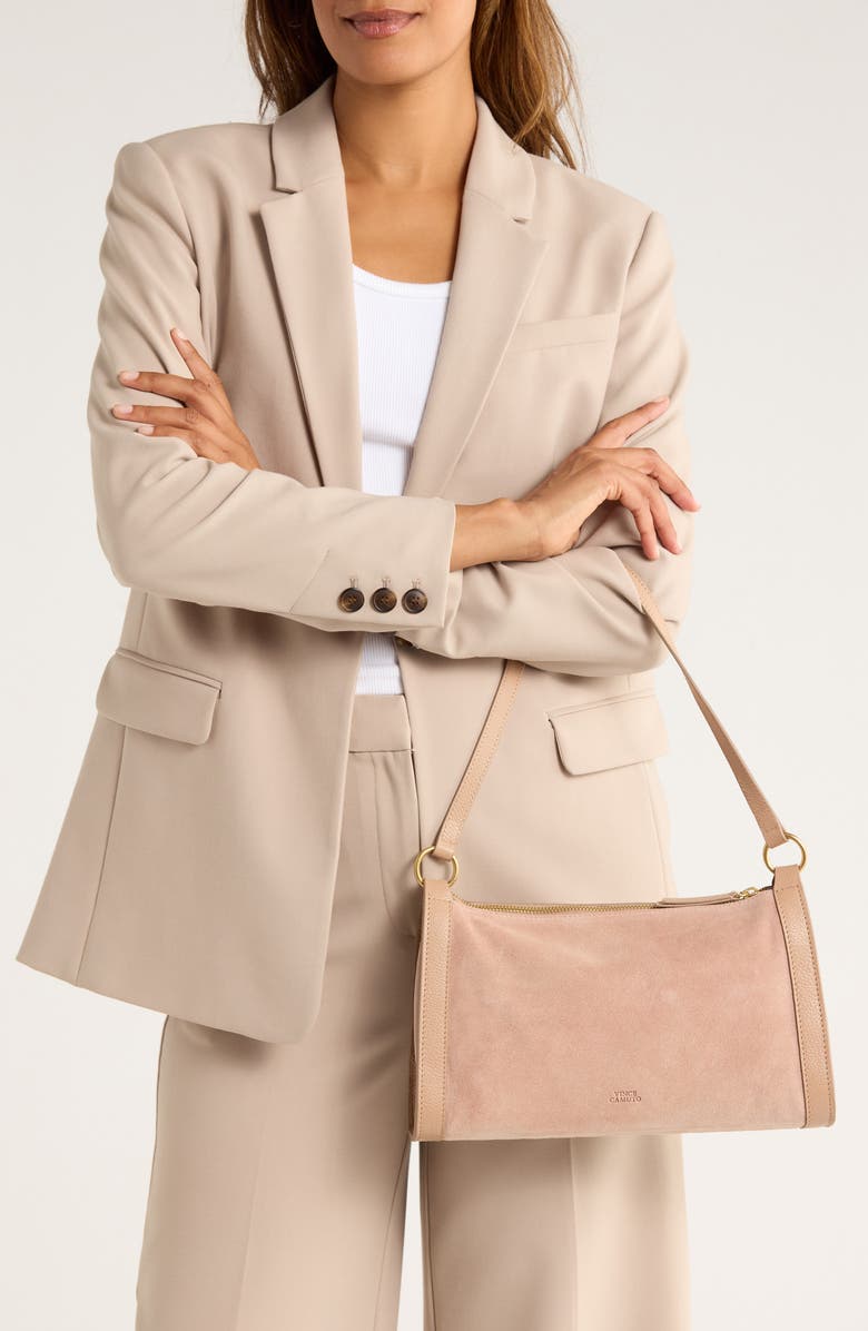 Vince Camuto Lisha Studded Leather Shoulder Bag, Alternate, color, Light Brown