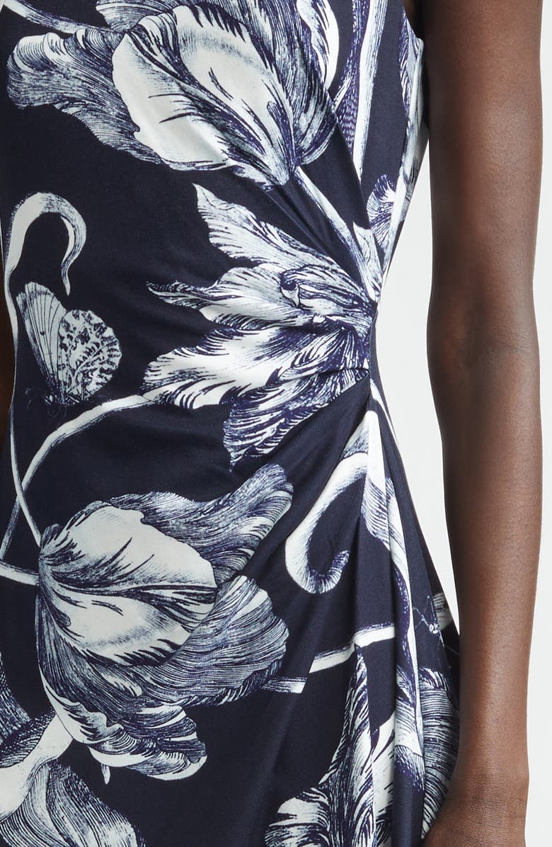 Erdem Floral Print Draped Jersey Midi Dress, Alternate, color, Botanical Engraving Midnight