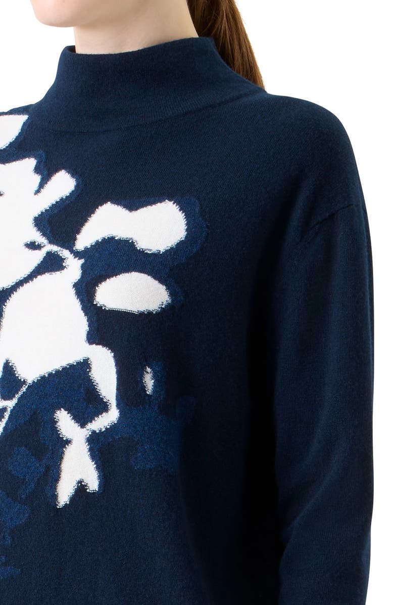 Akris Wildflower Intarsia Cashmere Mock Neck Sweater, Alternate, color, Navy-Ecru