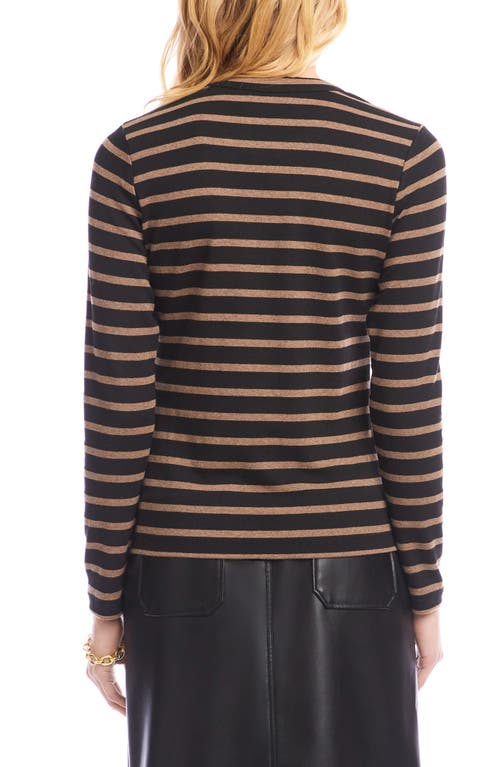 Karen Kane Stripe Crewneck Long Sleeve Top In Brown