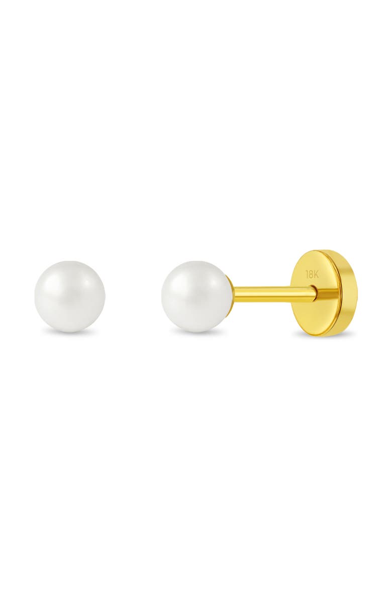 18k Freshwater Pearl Push Back Earrings, Main, color, White