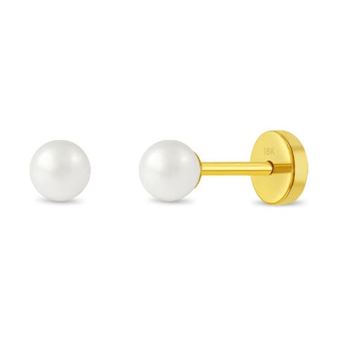 18k Freshwater Pearl Push Back Earrings