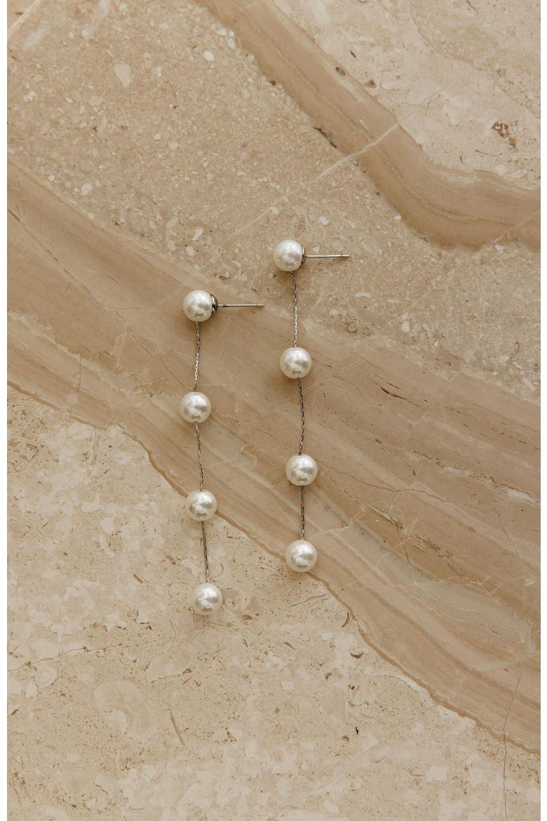 Luna Pearl Drop Earrings, Alternate, color, Silver
