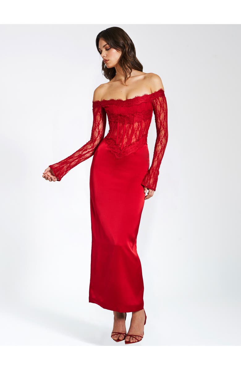 Miss Circle Nessa Lace Satin Corset Maxi Dress, Alternate, color,