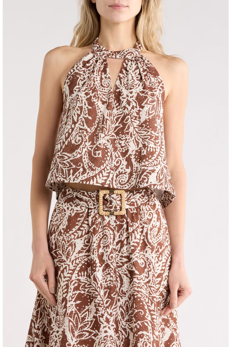 Eyelet Halter Tank, Main, color, BROWN / IVORY PRINT