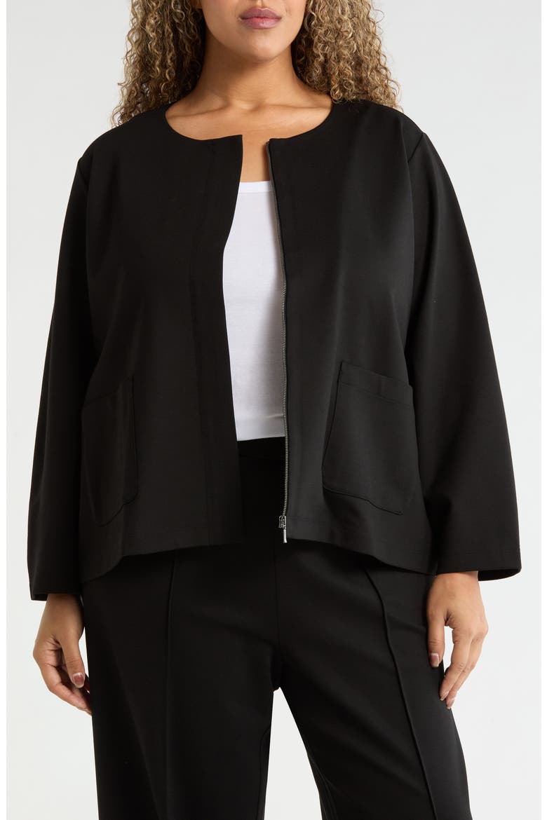 Collarless Zip Jacket, Main, color, BLACK