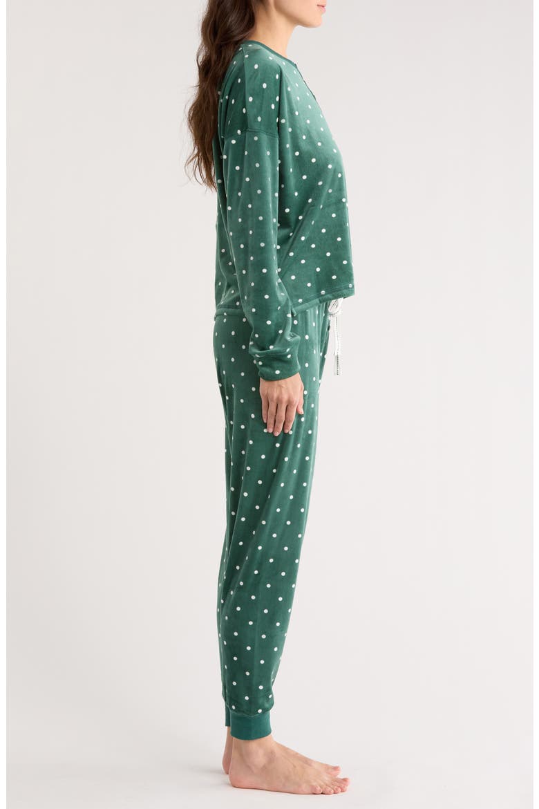 Let's Get Toasty Polka Dot Velour Pajamas, Alternate, color, DARK FOREST