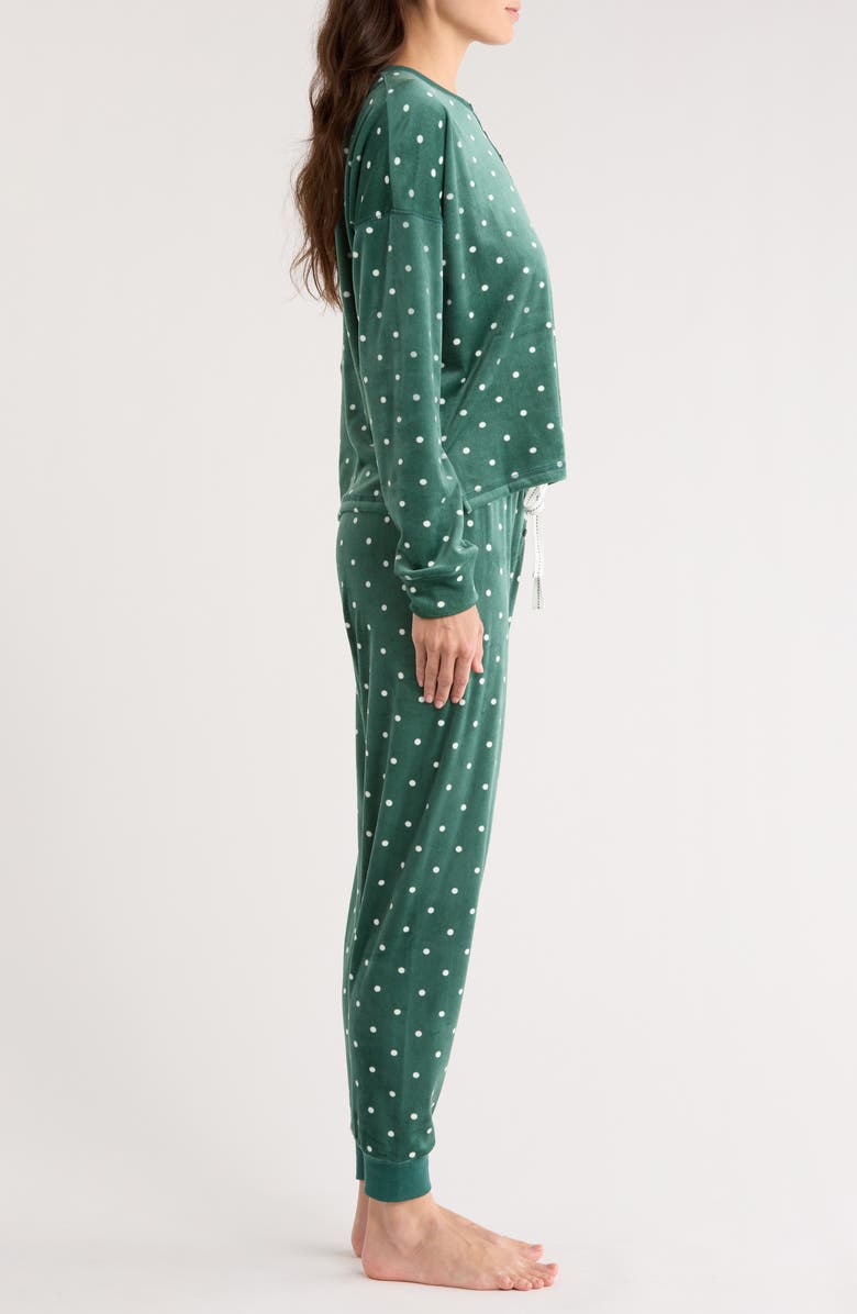 PJ Salvage Let's Get Toasty Polka Dot Velour Pajamas, Alternate, color, Dark Forest