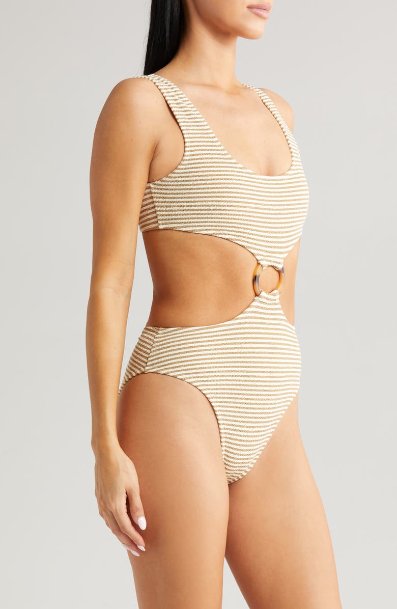 MONTCE Neutral Stripe Cutout One-Piece Swimsuit, Alternate, color,
