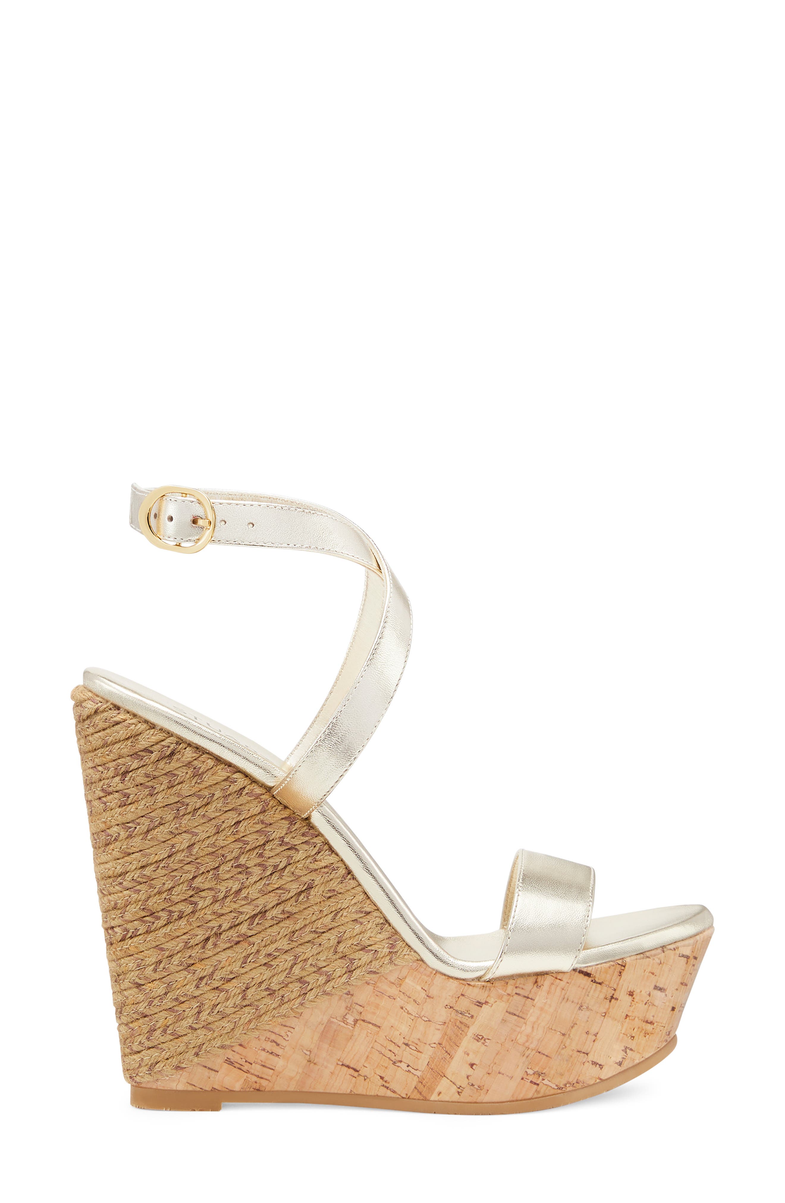 Stuart Weitzman Platform Wedge Sandal, Alternate, color, Platino/Natural