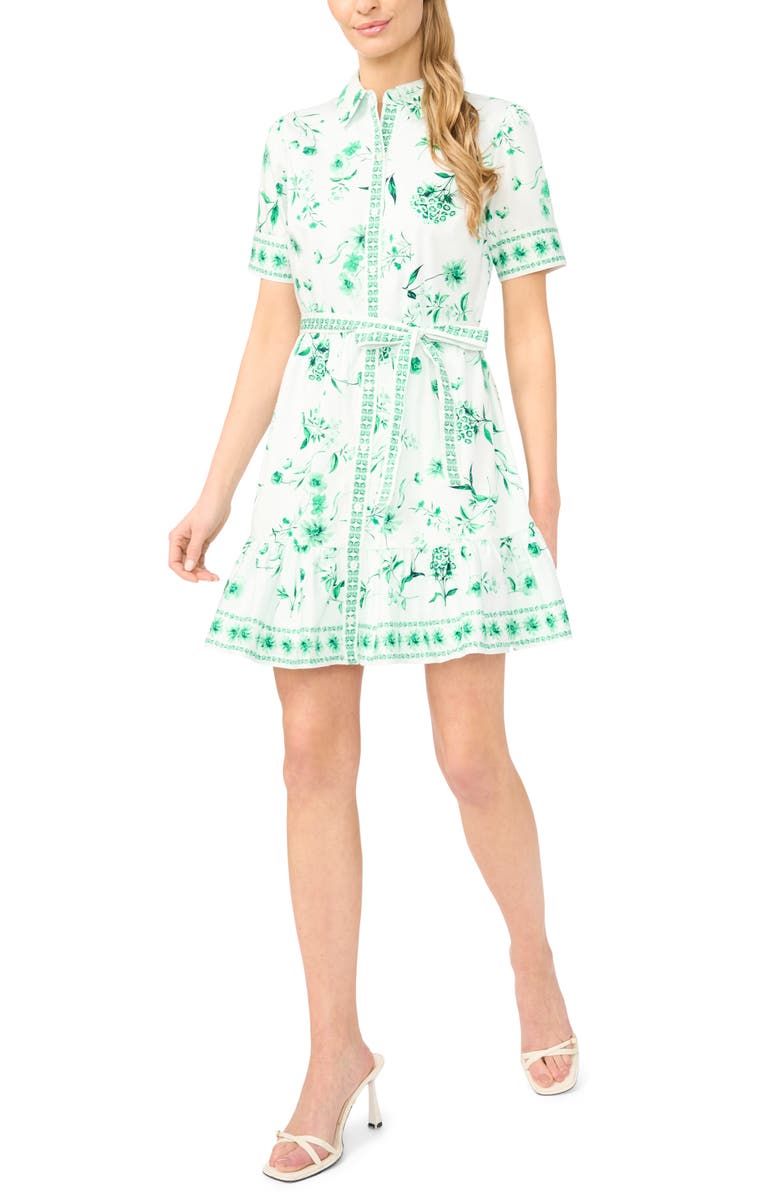 CeCe Floral Stretch Cotton Mini Shirtdress, Alternate, color, Vibrant Kelly