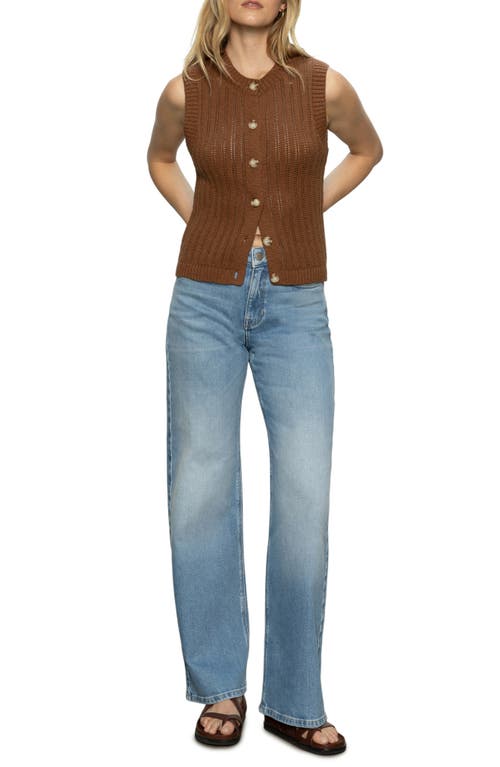 Sanctuary Pointelle Stitch Cotton Button-up Sweater Vest In Sepia