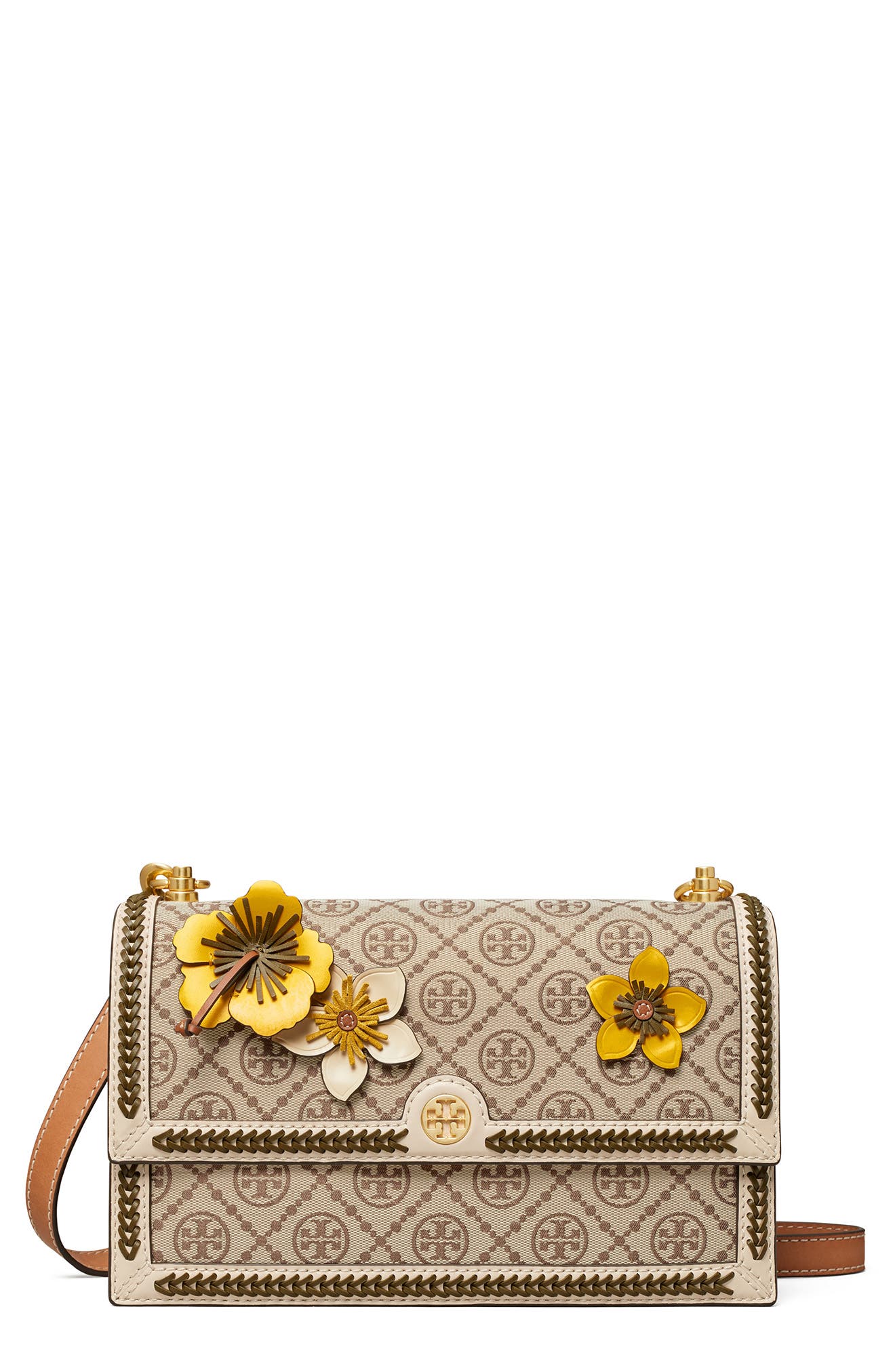 Tory Burch T Monogram Braided Floral Shoulder Bag, Main, color, 