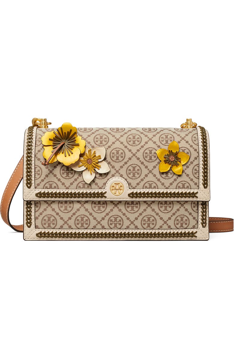 Tory Burch T Monogram Braided Floral Shoulder Bag, Main, color,