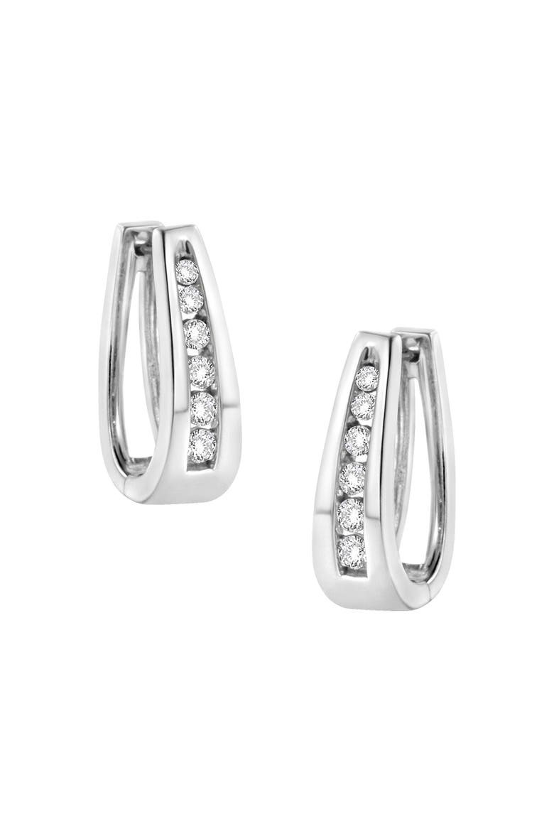 14k White Gold 1.0 Cttw Channel-Set Round-Cut Diamond Hoop Earrings, Main, color, White