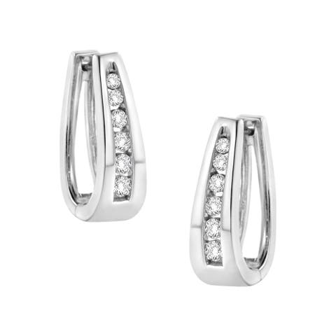 14k White Gold 1.0 Cttw Channel-Set Round-Cut Diamond Hoop Earrings