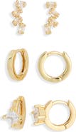 NORDSTROM RACK Set of 3 Cubic Zirconia Ear Crawler & Huggie Hoop Earrings