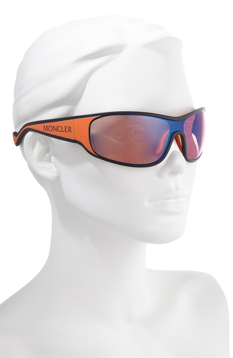 Moncler 77mm Wrap Shield Sunglasses, Alternate, color,
