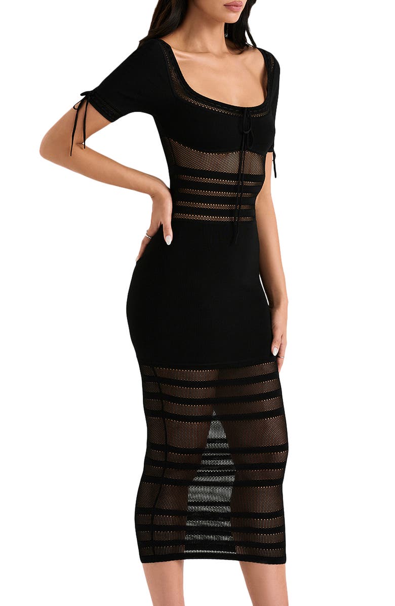 HOUSE OF CB Lilla Mesh Stitch Midi Sweater Dress, Alternate, color, Black