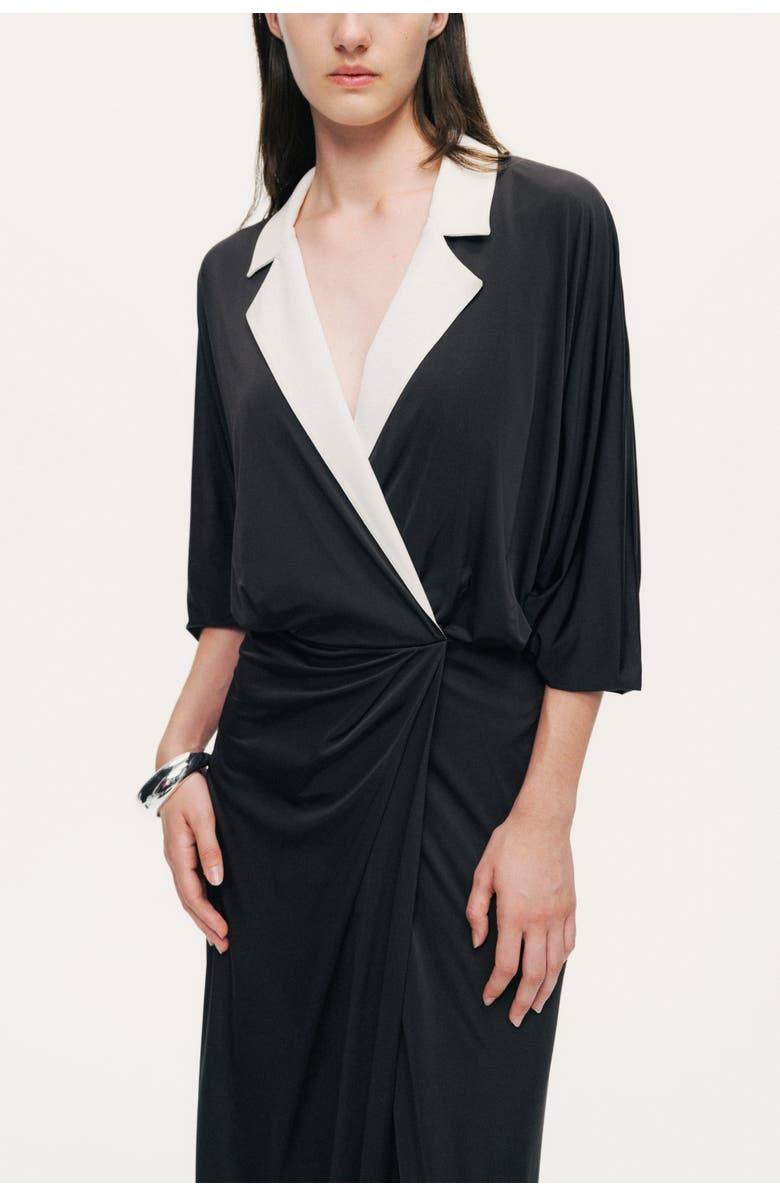 Nocturne Contrast Lapel Draped Maxi Dress, Alternate, color, Black