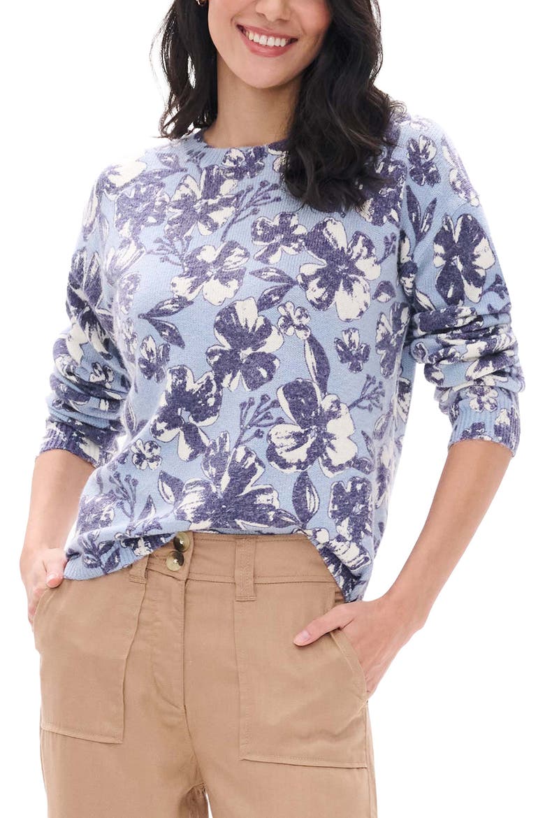 Noa Big Blooms Crewneck Sweater, Main, color, KENTUCKY BLUE