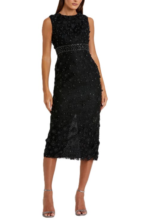 Mac Duggal Applique Midi Gown In Black