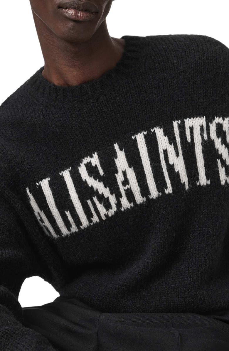 AllSaints Stoke Logo Crewneck Sweater, Alternate, color, Black/ Ecru White