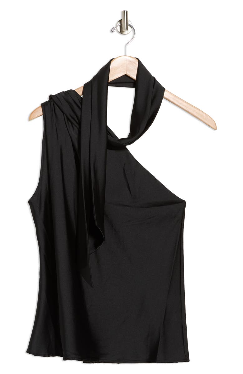 Renee C Scarf Detail One-Shoulder Satin Top, Alternate, color, Black