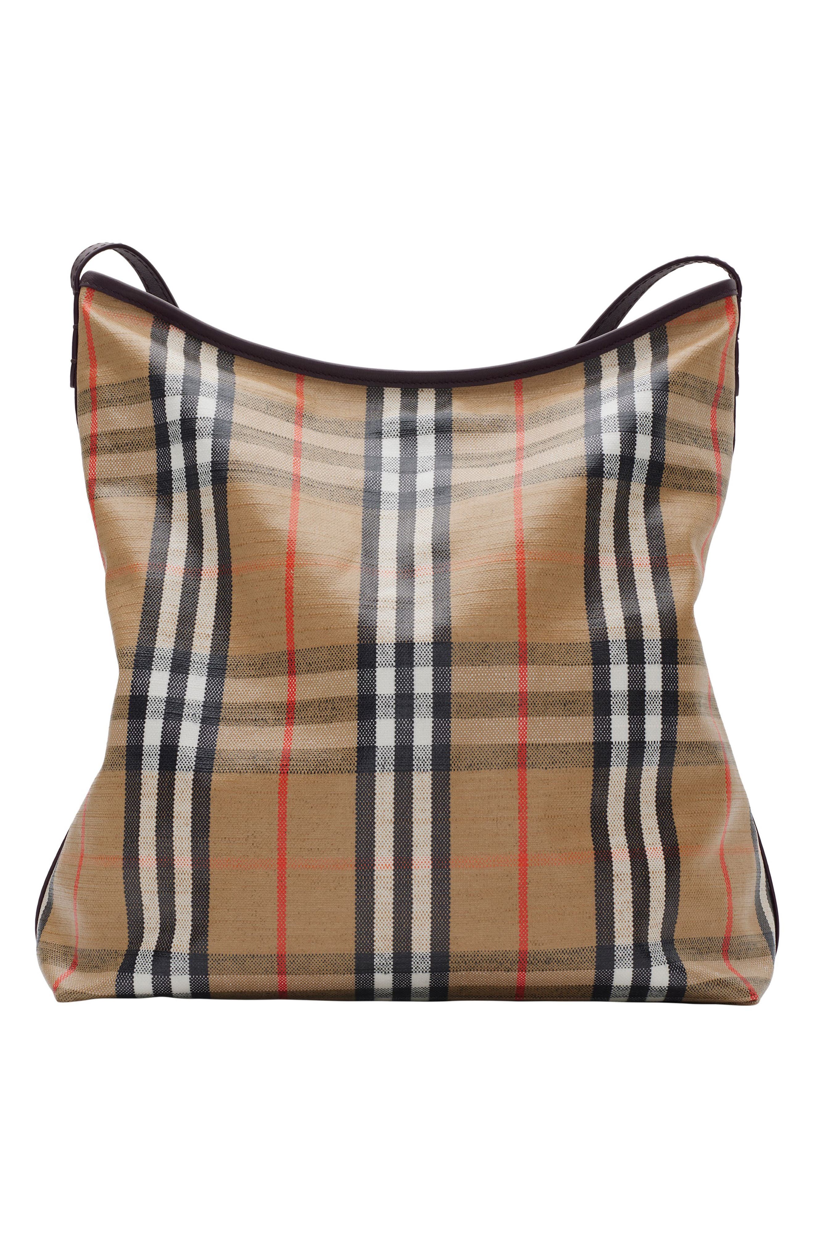 Burberry Highlands Coated Canvas Shoulder Bag, Alternate, color, Sand