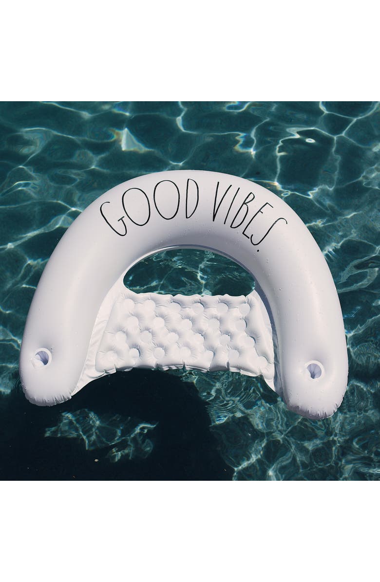 Rae Dunn Good Vibes Chair Lounger 55 inch x 36 inch Water & Pool Inflatable, Alternate, color, White