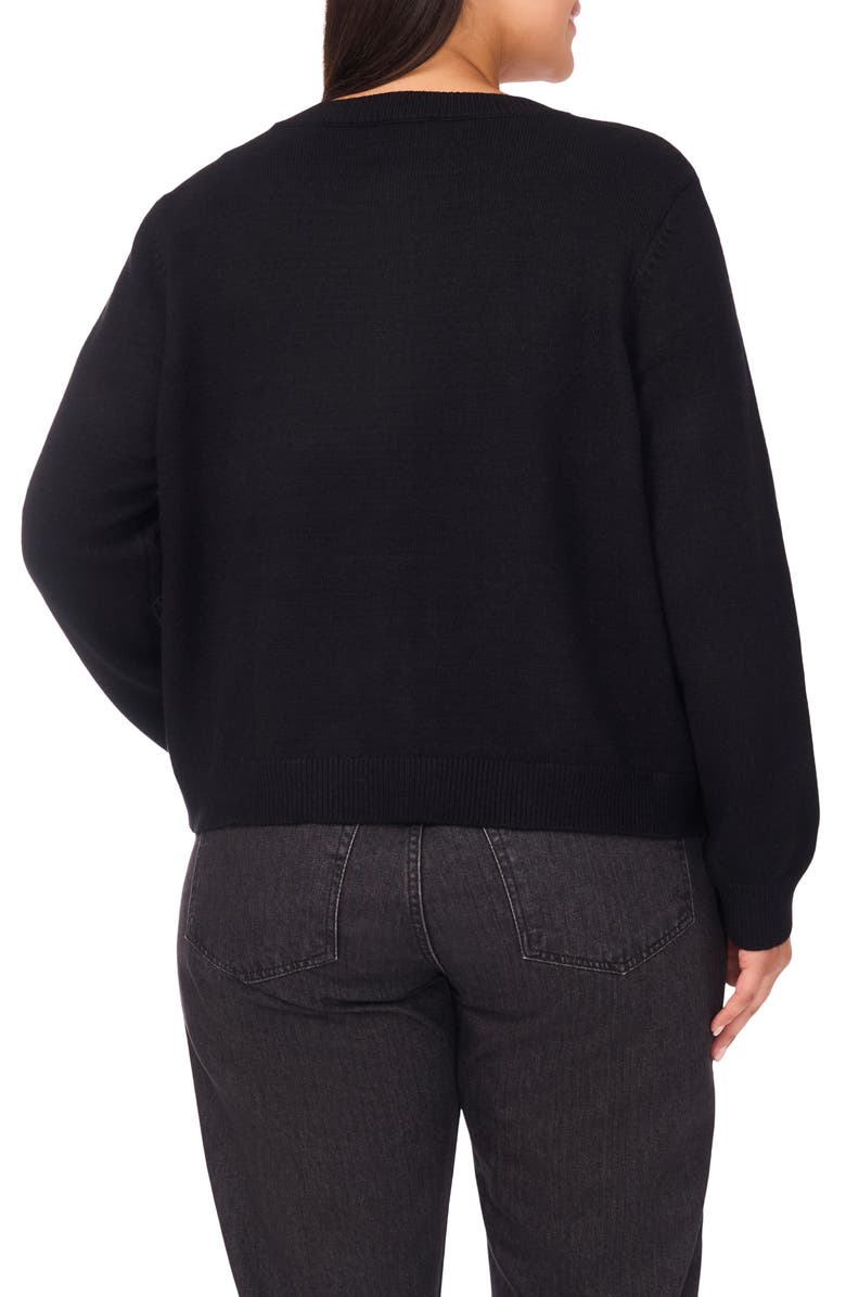 CeCe Ribbon Appliqué Cardigan, Alternate, color, Rich Black