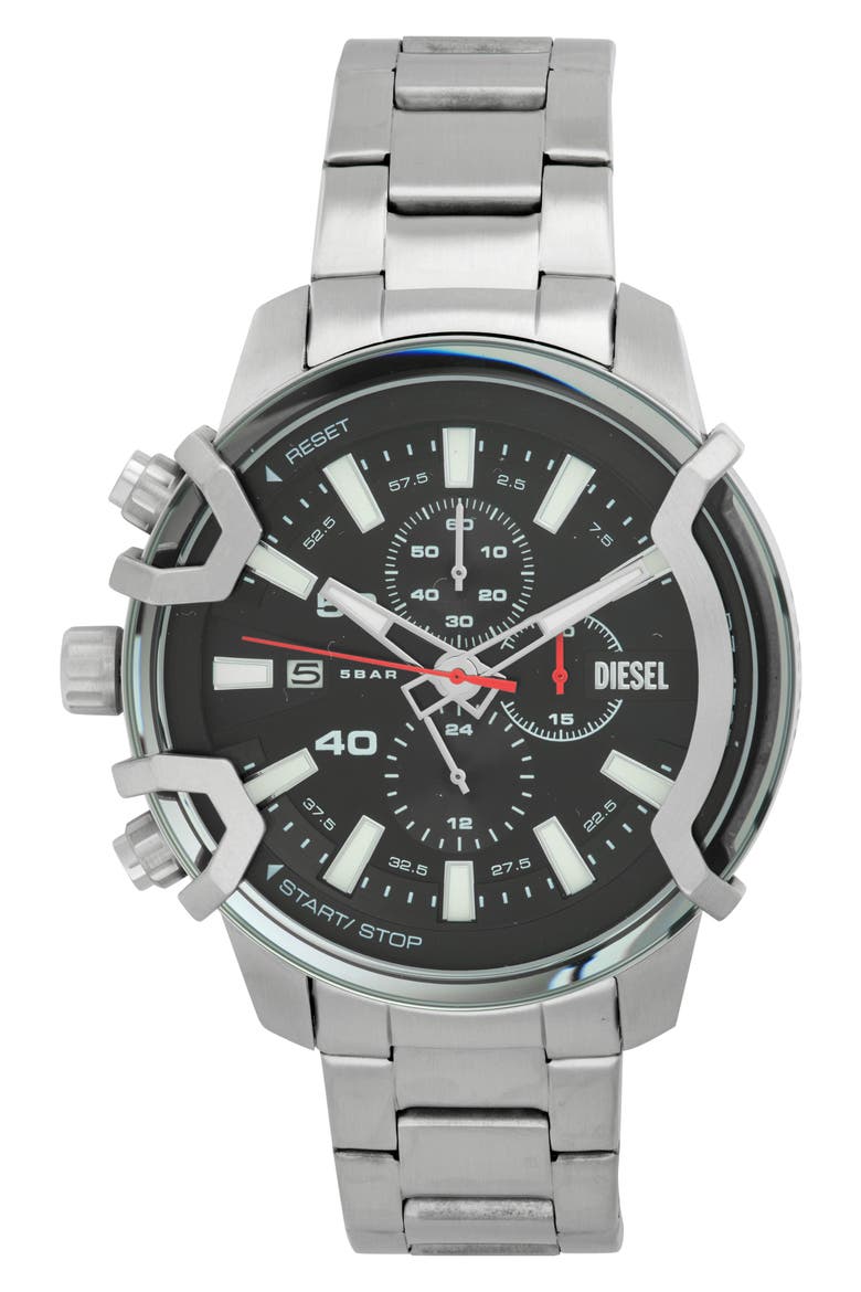 Griffed Chronograph Bracelet Watch, 48mm, Main, color, SILVER
