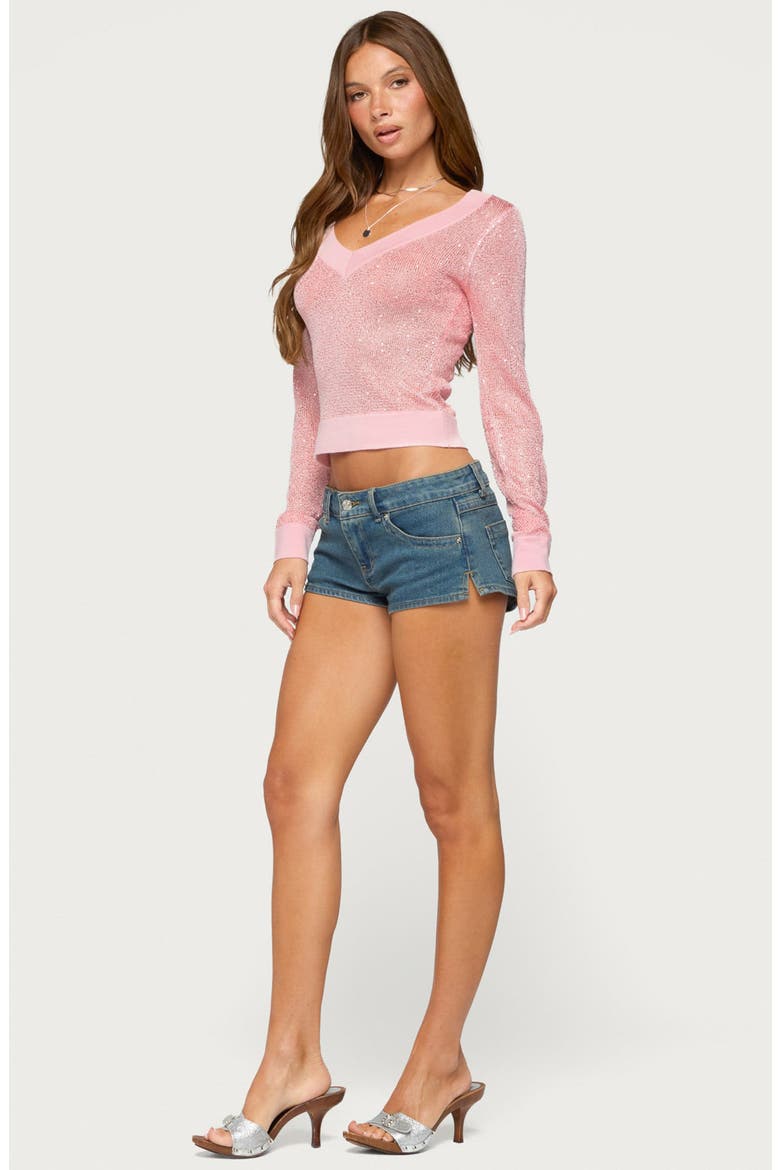 Acey Sequined V-Neck Sweater, Alternate, color, PINK