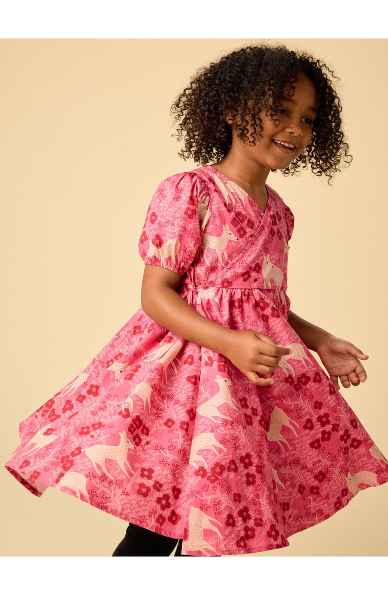 Tea Collection Tie Wrap Neck Dress, Alternate, color, Wandering Deer Floral