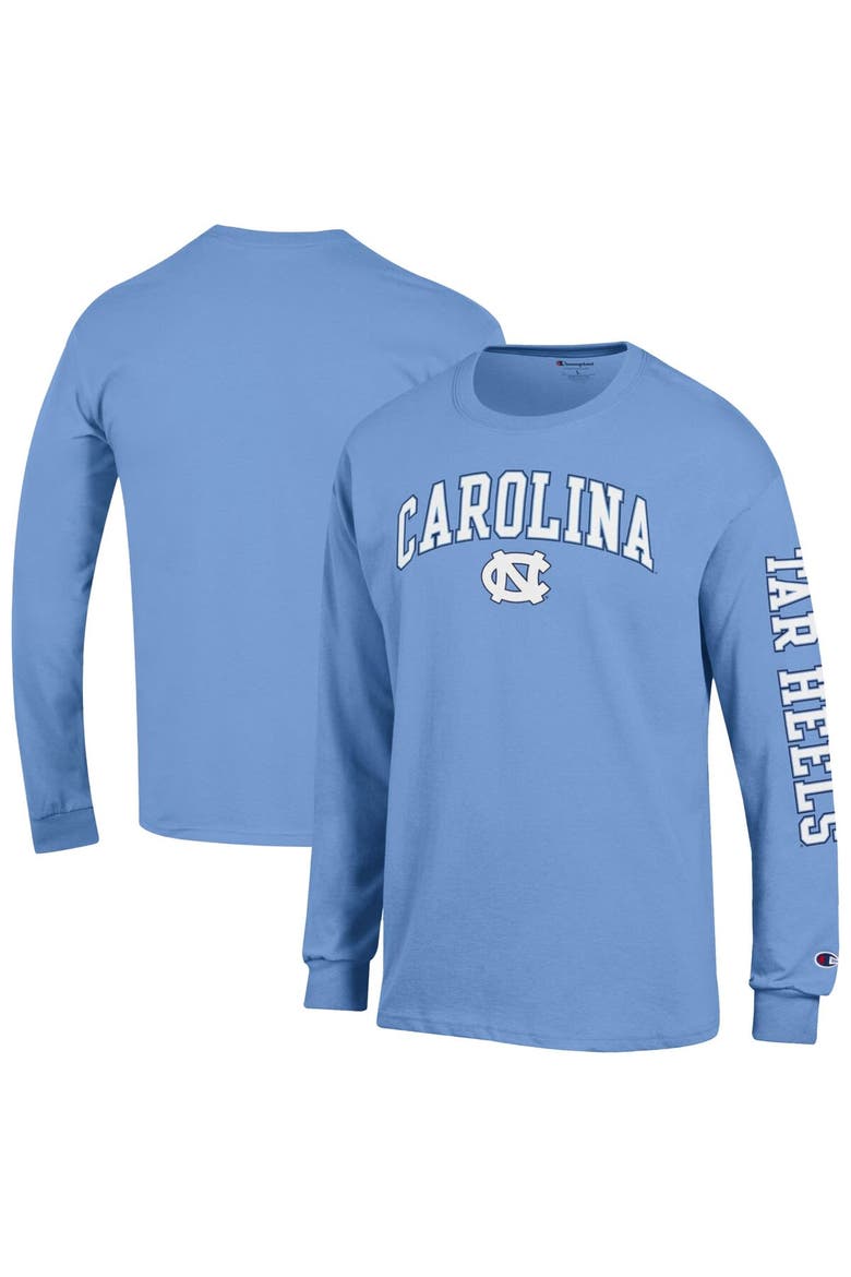 Men's Champion  Carolina Blue North Carolina Tar Heels Arch Over Logo 2-Hit Long Sleeve T-Shirt, Main, color, Light Blue