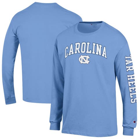Men's Champion  Carolina Blue North Carolina Tar Heels Arch Over Logo 2-Hit Long Sleeve T-Shirt